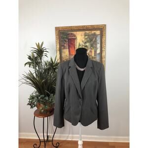 Worthington Women Gray Blazer 12 Notched Lapels 2-Buttons Closure Executive